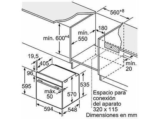 Horno - Bosch HBA574ES3, Multifunción, Pirolítico, 71 l, 59.4 cm, HotAir 3D, Asistente de limpieza con agua, Inox