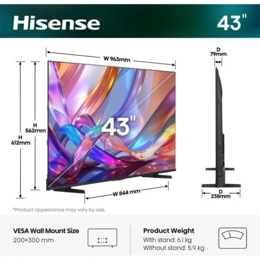 TV Hisense QLED 43Q7S 43 4K UltraHD 60Hz Smart TV VIDAA HDR10+ Dolby Vision