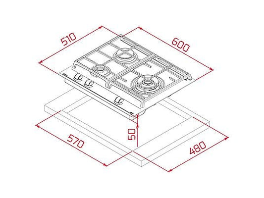 Placa de gas - Teka GZC 63310, 3 zonas, Gas natural, ExactFlame, 60 cm, Negro