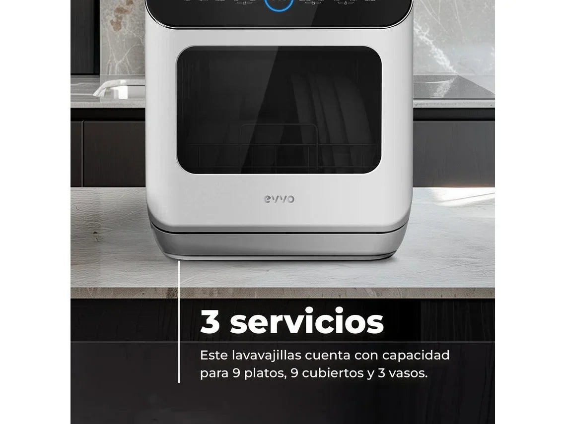Lavavajillas EVVO Mini D Trip 2, 3 Cubiertos, 6 Programas, Blanco, Ancho 420 mm