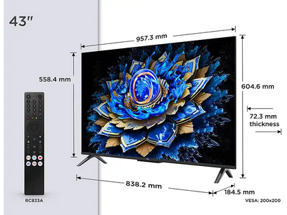 TV QLED 43 - TCL 43T69C, UHD 4K, Procesador AiPQ, Smart TV, DVB-T2, Negro