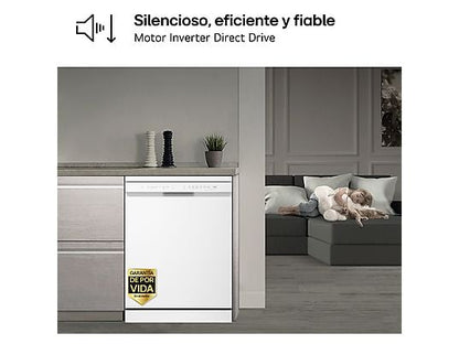 Lavavajillas - LG DF273FW, 14 servicios, 10 programas, 60 cm, QuadWash™, Blanco