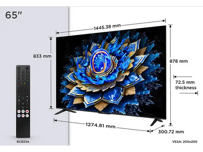 TV QLED 65 - TCL 65T69C, UHD 4K, Procesador AiPQ, Smart TV, DVB-T2, Negro