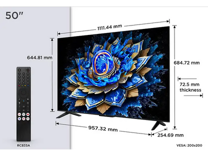 TV QLED 50 - TCL 50T69C, UHD 4K, Procesador AiPQ, Smart TV, DVB-T2, Negro