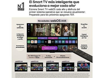 TV OLED 65" - LG OLED65G54LW, OLED 4K, Procesador Inteligente α11 AI Processor 4K Gen2, Smart TV, Gallery Design, Rocky Black