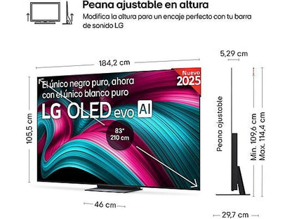 TV OLED 83 - LG OLED83C54LA, OLED 4K, Procesador Inteligente α9 AI Processor 4K Gen8, Smart TV, DVB-T2 (H.265), Negro