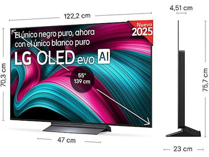 TV OLED 55 - LG OLED55C55LA, OLED 4K, Procesador Inteligente α9 AI Processor 4K Gen8, Smart TV, DVB-T2 (H.265), Negro