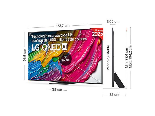 TV QNED 75 - LG 75QNED81A6A, UHD 4K, Procesador Inteligente α7 AI Processor 4K Gen8, Smart TV, DVB-T2 (H.265), Negro