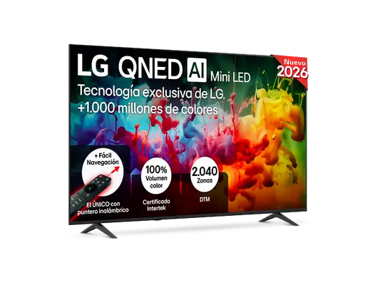 TV QNED Mini LED 75 - LG 75QNED72B6A, UHD 4K, Procesador Inteligente α7 AI Processor 4K Gen9, Smart TV, DVB-T2 (H.265), Negro