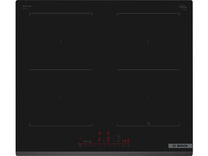 Placa inducción - Bosch PVQ631HC1E, 4 zonas, 30 x 21 cm, 59.2 cm, Negro
