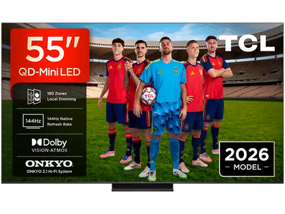 TV QD-Mini LED 55 - TCL 55C6K PRO, UHD 4K, TCL AiPQ Processor, Smart TV con Google TV, Dolby Vision-Atmos, Negro