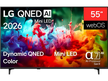 TV QNED Mini LED 55 - LG 55QNED72B6B.AEU, UHD 4K, Procesador Inteligente α7 AI Processor 4K Gen9, Smart TV, DVB-T2 (H.265), Negro