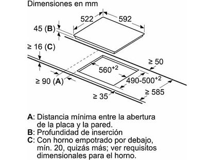 Placa vitrocerámica - Bosch PKK631BB8E, 3 zonas, 60 cm, Negro