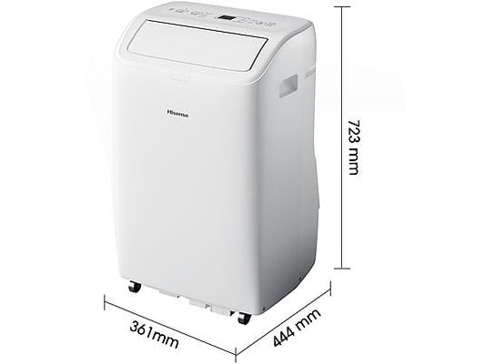 Aire acondicionado portátil - Hisense APC09QC, 2236 fgh, 3 velocidades, Deshumidificador, Super Cool, Mando a distancia, Kit Ventana, Wi-Fi, Blanco