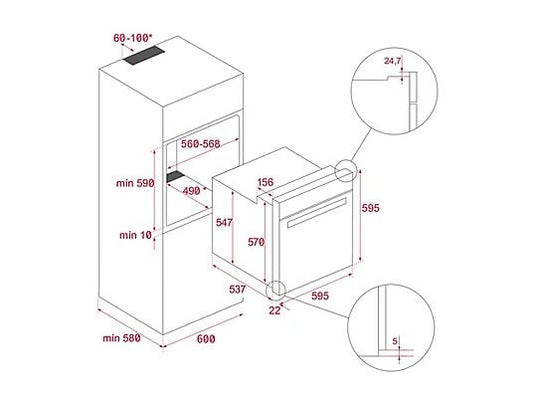 Horno - Teka NEO HBB 4350, Convencional, 2593W, 72l, 59.5 cm Ancho, Puerta de 2 cristales, Acero Inoxidable