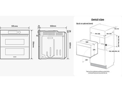 Horno de vapor - Samsung NV7B5750TDKU1, Multifunción, Pirolítico, Air Fry, 76l, 59.5 cm, Dual Cook Flex, WiFi, Negro