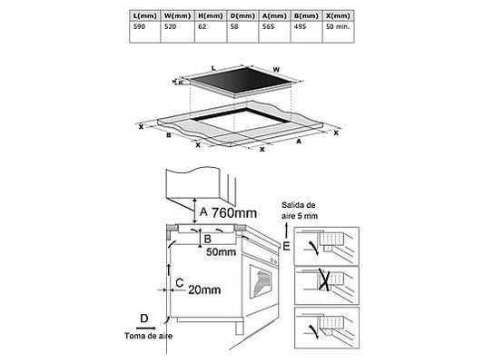Placa inducción - Infiniton IND3N61G28, 3 Zonas, Zona grande 28 cm, 59 cm, Modo Boost, Negro