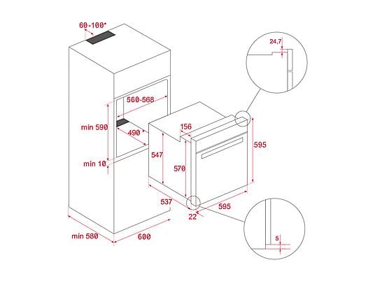 Horno - Teka NEO HSB 6150, Multifunción, Hidrolítica, 70l, 59.5 cm Ancho, HydroClean, Puerta de 2 Cristales, Precalentamiento rápido manual, Inox