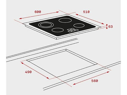 Placa vitrocerámica - Teka TB 6315, 3 zonas, Zona grande 27 cm, Touch Control, 60 cm, Negro