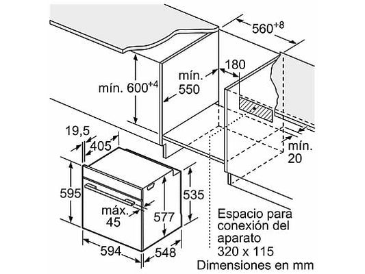 Horno compacto - Bosch HBG774KB1, Serie 8, Multifunción, Pirolítico, 71 l, 54.9 cm, Negro