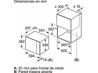 Microondas integrable - Balay 3CG5172N2, 800 W, 5 niveles, 20 l, Negro