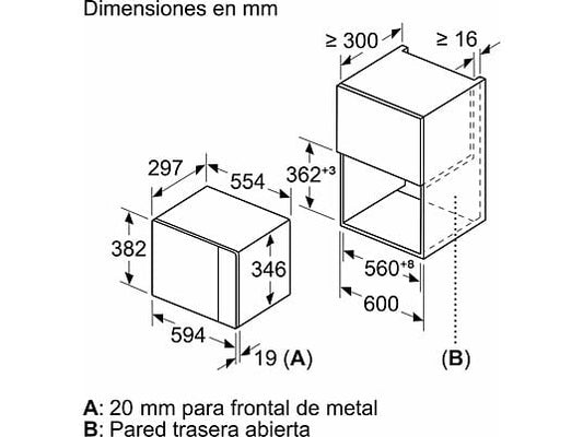 Microondas integrable - Balay 3CG5172N2, 800 W, 5 niveles, 20 l, Negro