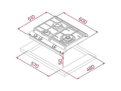 Placa de gas - Teka GZC 63310, 3 zonas, Gas natural, ExactFlame, 60 cm, Negro
