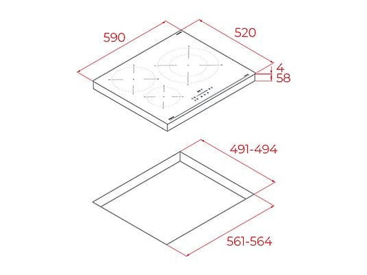 Placa inducción - Teka IBC 63110 SSM BK, 3 zonas, 29 cm Zona grande, 59 cm ancho, Negro