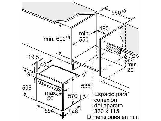 Horno - Bosch HBA514ES3, Serie 4, Multifunción, Limpieza por agua, 71 l, HotAir 3D, Mandos ocultables, 60 cm, inox