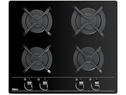 Placa de gas - Teka GBC 6400, 4 zonas, Gas natural, Mandos frontales ergonómicos, 60 cm, Negro