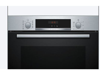 Horno - Bosch HBA574ES3, Multifunción, Pirolítico, 71 l, 59.4 cm, HotAir 3D, Asistente de limpieza con agua, Inox
