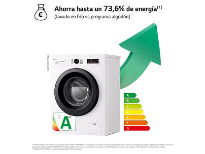Lavadora carga frontal - LG F4X1009NWK, 9 kg, 1400 rpm, 10 programas, AI Direct Drive™, ThinQ™, Blanco Marfil