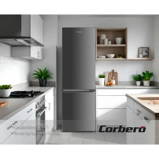Frigorífico Corberó CCH1824EX 262L Inox Estático Luz LED Crisper Silencioso 40dB