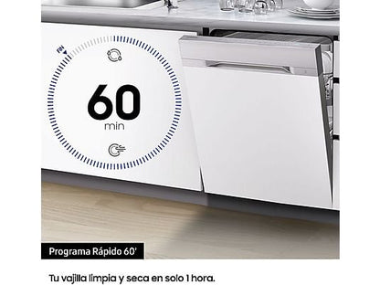 Lavavajillas - Samsung DW60M6050FS, 14 servicios, 7 programas, 59.8 cm, Función Higiene, Configuración Flexible, Inox