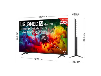 TV QNED Mini LED 75 - LG 75QNED72B6A, UHD 4K, Procesador Inteligente α7 AI Processor 4K Gen9, Smart TV, DVB-T2 (H.265), Negro