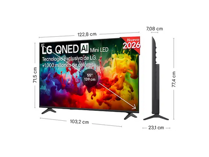 TV QNED Mini LED 55 - LG 55QNED72B6B.AEU, UHD 4K, Procesador Inteligente α7 AI Processor 4K Gen9, Smart TV, DVB-T2 (H.265), Negro