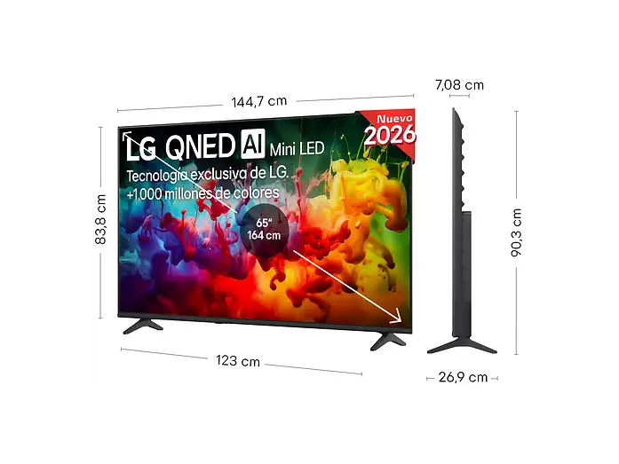 TV QNED 65 - LG 65QNED72B6B, UHD 4K, Procesador Inteligente α7 AI Processor 4K Gen9, Smart TV, DVB-T2 (H.265), Negro