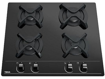 Placa de gas - Teka GBC 6400, 4 zonas, Gas natural, Mandos frontales ergonómicos, 60 cm, Negro