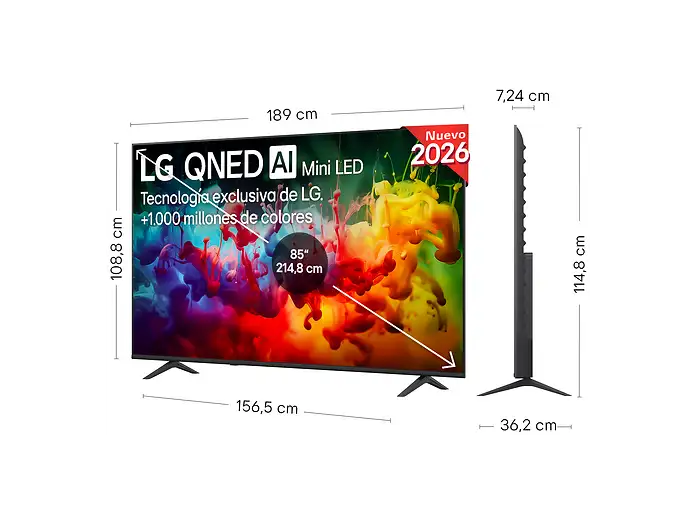 TV QNED Mini LED 85 - LG 85QNED72B6A, UHD 4K, Procesador Inteligente α7 AI Processor 4K Gen9, Smart TV, DVB-T2 (H.265), Negro