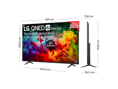 TV QNED Mini LED 85 - LG 85QNED72B6A, UHD 4K, Procesador Inteligente α7 AI Processor 4K Gen9, Smart TV, DVB-T2 (H.265), Negro