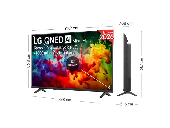 TV QNED Mini LED 43 - LG 43QNED72B6B, UHD 4K, Procesador Inteligente α7 AI Processor 4K Gen9, Smart TV, DVB-T2 (H.265), Negro
