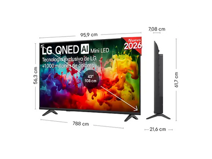 TV QNED Mini LED 43 - LG 43QNED72B6B, UHD 4K, Procesador Inteligente α7 AI Processor 4K Gen9, Smart TV, DVB-T2 (H.265), Negro
