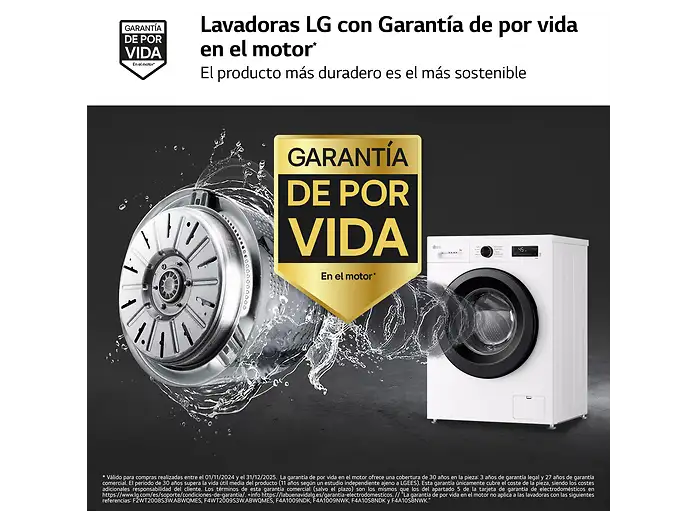 Lavadora carga frontal - LG F4X1009NWK, 9 kg, 1400 rpm, 10 programas, AI Direct Drive™, ThinQ™, Blanco Marfil