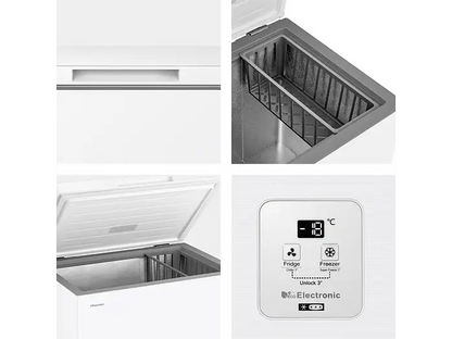 Congelador horizontal - Hisense FT200N1AWDL, 198 l, 85.8 cm, Congelador Convertible, Goma Antibacteria, Blanco