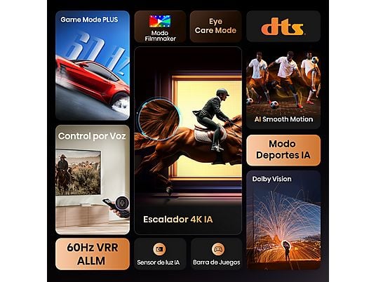 TV LED 50 - Hisense 50A6Q, UHD 4K, Quad CoreMT9603, IA 4K Upscaler, Modo Juego Plus, Control por voz, Negro