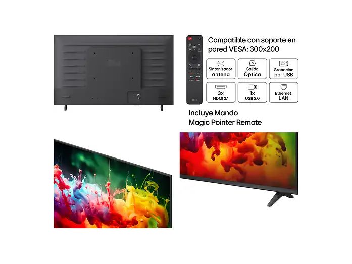 TV QNED Mini LED 43 - LG 43QNED72B6B, UHD 4K, Procesador Inteligente α7 AI Processor 4K Gen9, Smart TV, DVB-T2 (H.265), Negro