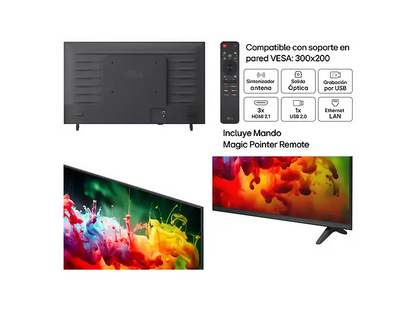 TV QNED Mini LED 43 - LG 43QNED72B6B, UHD 4K, Procesador Inteligente α7 AI Processor 4K Gen9, Smart TV, DVB-T2 (H.265), Negro
