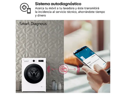 Lavadora carga frontal - LG F4X1009NWK, 9 kg, 1400 rpm, 10 programas, AI Direct Drive™, ThinQ™, Blanco Marfil