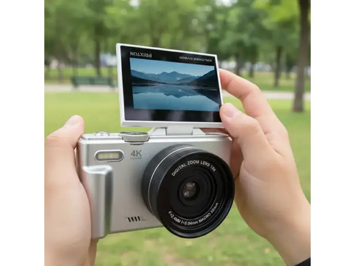 Cámara - Prixton Xplorer DV900, 64 megapixel, 4K 3840p, 3 Pantalla LCD, IPS, Zoom 4X, Flash, Plata