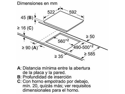 Placa vitrocerámica - Bosch PKK631BB8E, 3 zonas, 60 cm, Negro